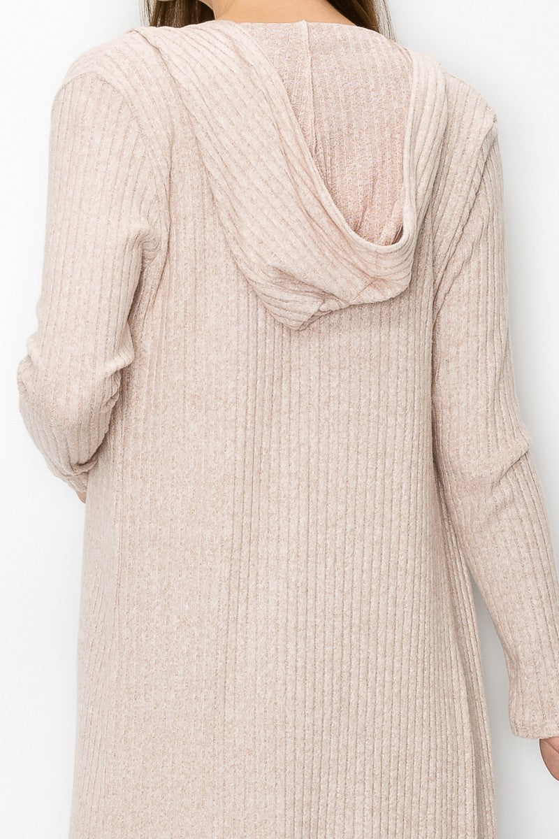 Long Sleeve Hooded Light Cardigan - Beige