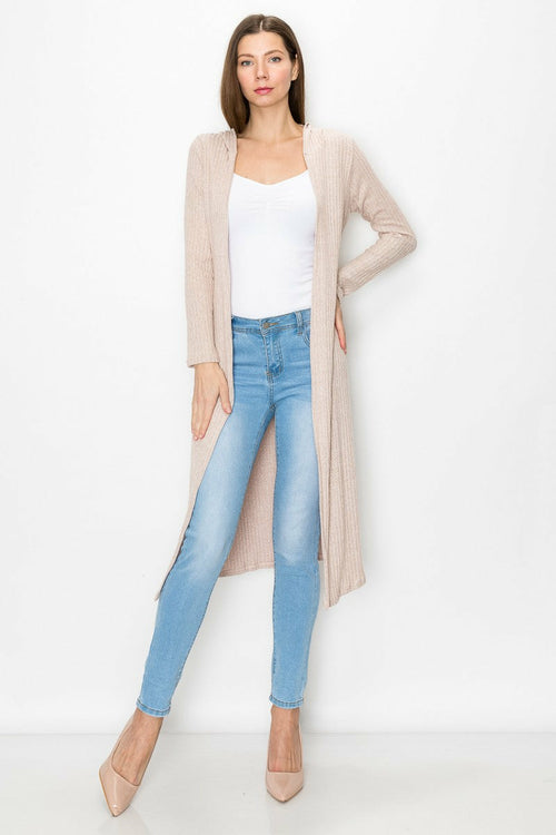 Long Sleeve Hooded Light Cardigan - Beige