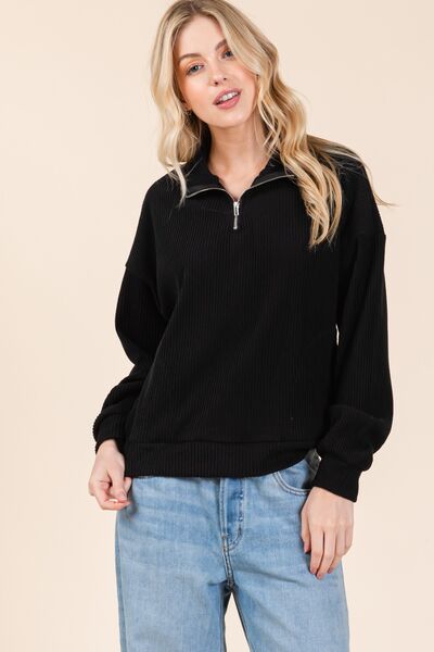 BOMBOM Quarter Zip Long Sleeve Sweatshirt with Pockets