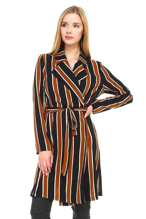 Striped Long Sleeve Belted Jacket