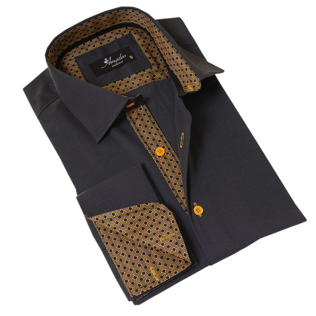 Black inside honeycomb Mens Slim Fit Designer French Cuff Shirt -