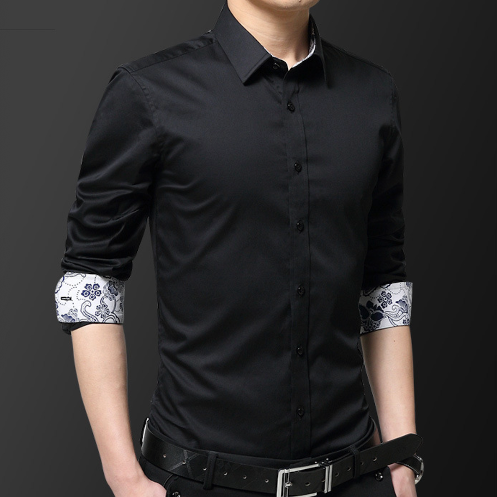 Mens Button Down Shirt with Oriental Inner Details