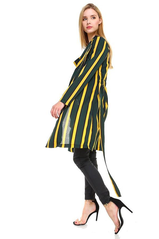 Striped Long Sleeve Belted Jacket