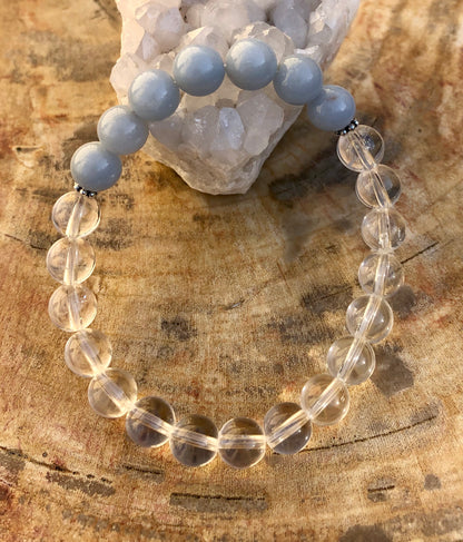 Angelite Celestite & Crystal Quartz Bracelet! Genuine Gemstones!