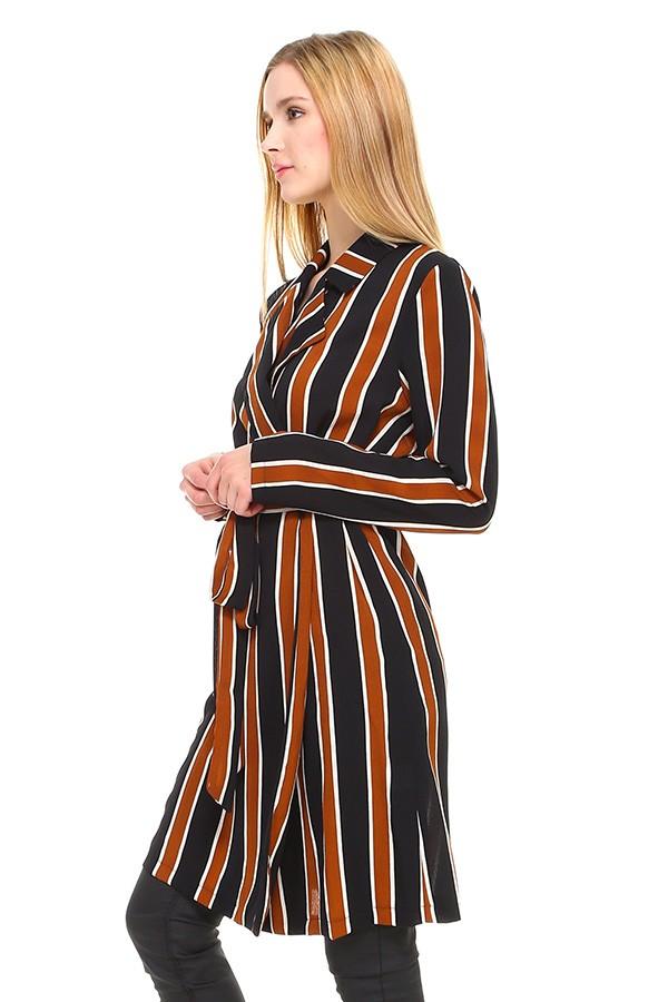 Striped Long Sleeve Belted Jacket