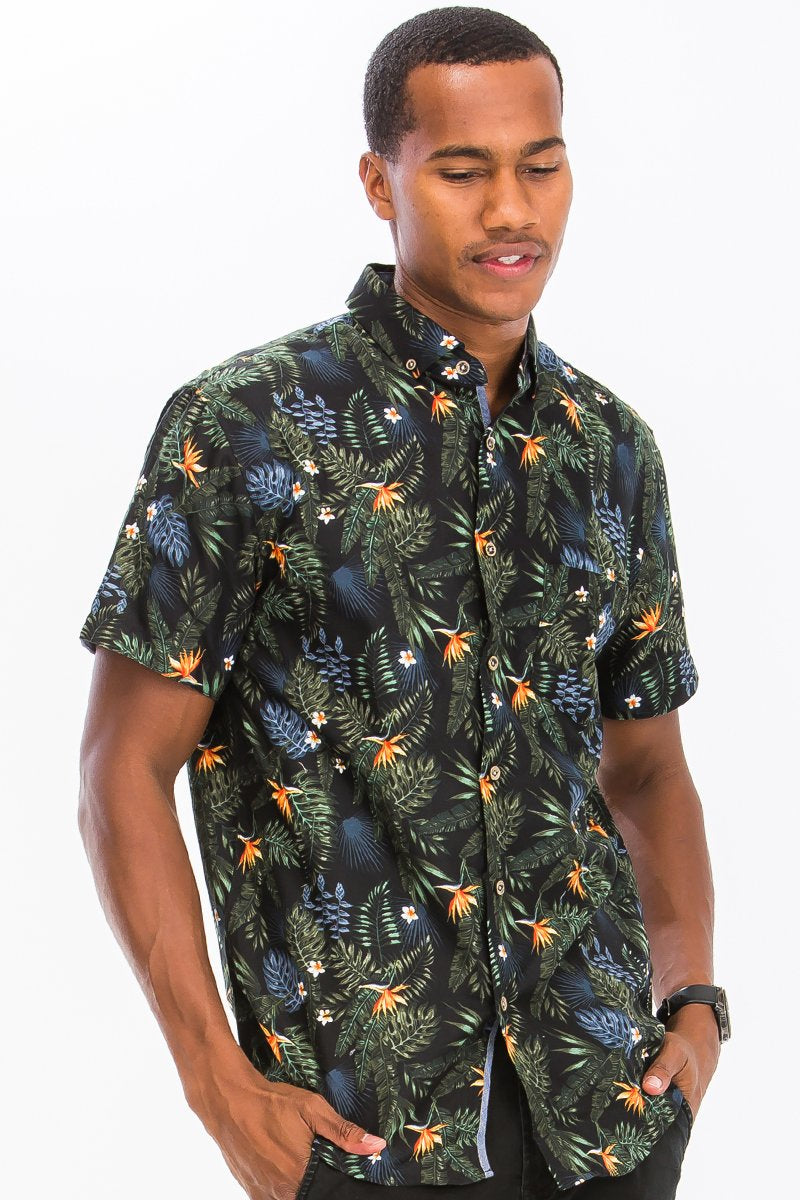 Hawaiian Print Button Down Shirt